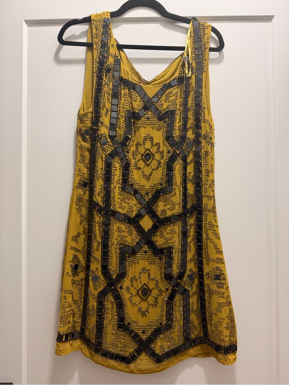 Free People- Yellow Beaded Sleeveless Shift Dress
